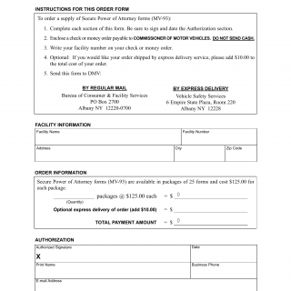 NYS DMV Form MV-93.1. Secure Power of Attorney Order Form