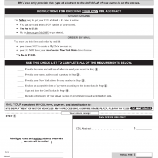 NYS DMV Form MV-CDL. Request For Certified CDL Abstract