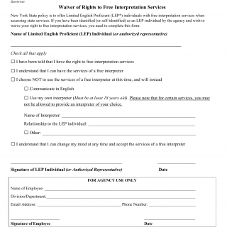 NYS DMV Form PA-10. Waiver of Rights to Free Interpretation Services