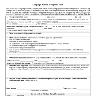 NYS DMV Form PA-7. Access to Services in Your Language: Complaint Form