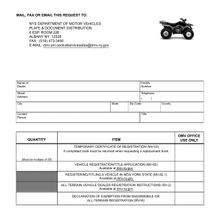 NYS DMV Form PD-3. Request for Dealer All-Terrain Vehicle Registration Forms