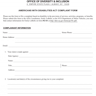 NYS DMV Form PE-703. Americans with Disabilities Act Complaint Form
