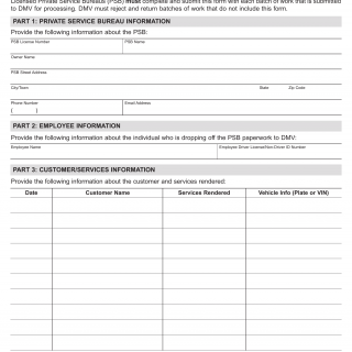 NYS DMV Form PSB-10. Private Service Bureau Transmittal Form