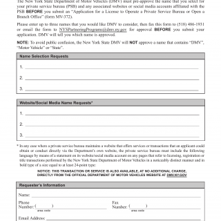 NYS DMV Form PSB-3. Name Selection Form for Private Service Bureau Applicants