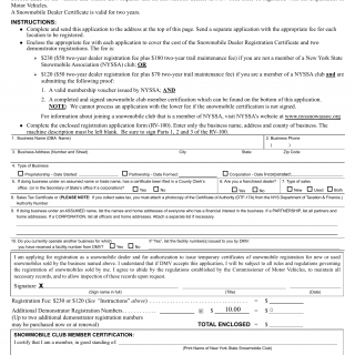 NYS DMV Form RV-253. Application for Snowmobile Dealer Registration