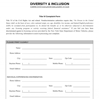 NYS DMV Form Title VI Complaint Form. Title VI Non-Discrimination Complaint Form