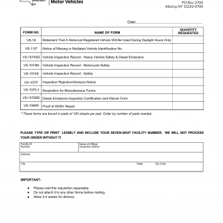NYS DMV Form VS-1075.3. Requisition for Miscellaneous Forms