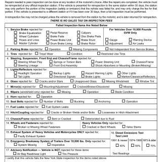 NYS DMV Form VS-1075. Inspection Rejection/Advisory Notice