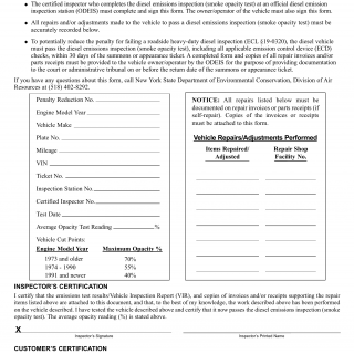 NYS DMV Form VS-1080R. Proof of HDDV Repair