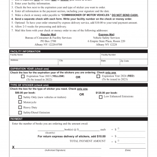 NYS DMV Form VS-113I. Inspection Certificate Order Form
