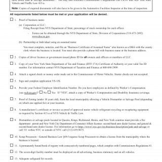 NYS DMV Form VS-144. Facility Requirements - Junk and Salvage