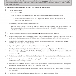 NYS DMV Form VS-145. Facility Requirements - Repair and Body Shops