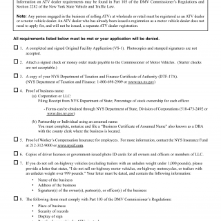 NYS DMV Form VS-147. ATV Dealer Requirements
