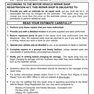 NYS DMV Form VS-47. DMV Registered Repair Shop