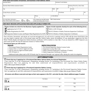 NYS DMV Form VS1-PROV. Provisional Dealer Registration and Inspection Station License Application