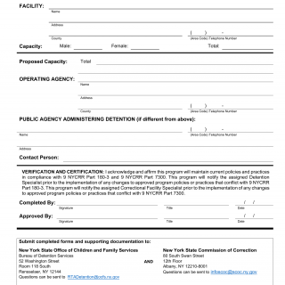OCFS-0291a. Application to Operate a New Specialized Secure Detention Facility