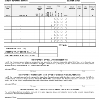 OCFS-2001. Report of Collections - Youth in OCFS Facilities