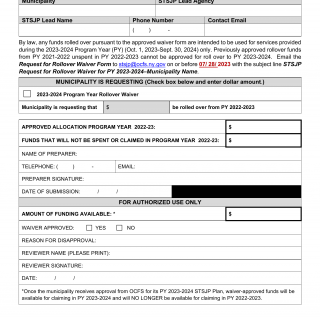 OCFS-2121.1. Request for Rollover Waiver Form