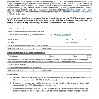 OCFS-2210. Raising the Lower age of Juvenile Delinquency Differential Response Referral Form