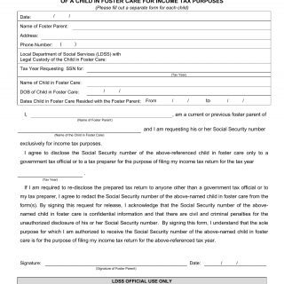 OCFS-4743. Foster Parent Request for the Release of the Social Security Number of a Child in Foster Care for Income Tax Purposes