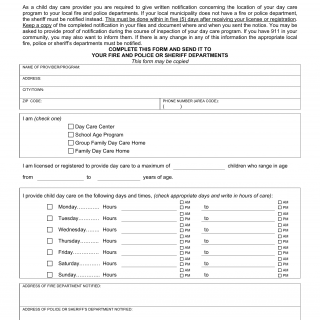 OCFS-4939. Provider Notification of Licensing or Registration to Fire and Police or Sheriff Departments