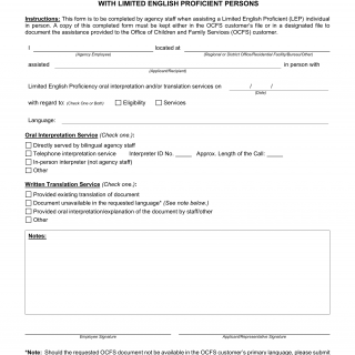 OCFS-5033. Language Services Tracking Form for In-Person Encounters with Limited English Proficient Persons
