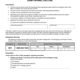 OCFS-6011. Emergency Plan G/FDC and Legally Exempt Informal Child Care