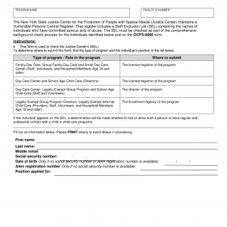 OCFS-6022. Request for Staff Exclusion List Check
