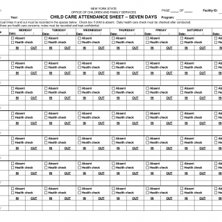 OCFS-6027. Child Care Attendance Sheet - Seven Days
