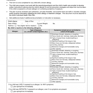 OCFS-6029. Individual Allergy and Anaphylaxis Emergency Plan