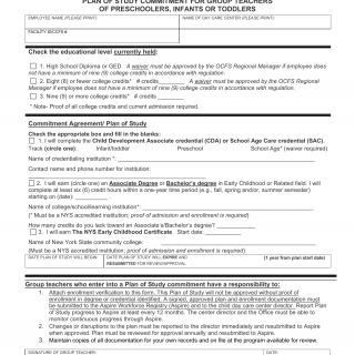 OCFS-7043. Plan of Study Commitment for Head of Group for Preschoolers Infants and Toddlers