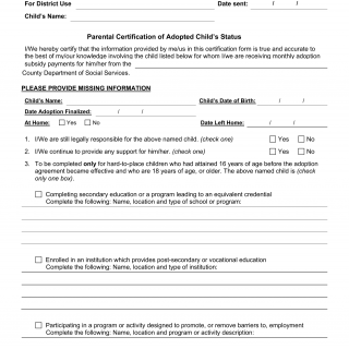 OCFS-7073. Parental Certification of Adopted Childs Status