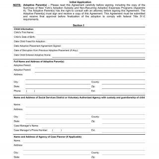 LDSS-4623A. Adoption Subsidy and Non-Recurring Adoption Expenses Agreement - Initial Application