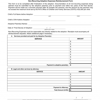 LDSS-4623D. Adoption Subsidy and Non-Recurring Adoption Expenses Agreement - Non-Recurring Adoption Expenses Reimbursement Form