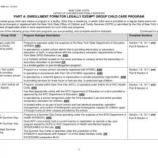 LDSS-4700. Enrollment Form for Legally Exempt Group Child Care Program