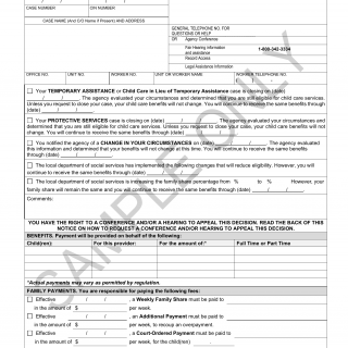 OCFS-LDSS-4788. Notice of Evaluation of Child Care Benefits - No Change (Sample Only)