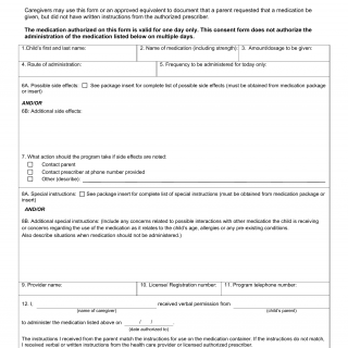 LDSS-7003. Verbal Medication Consent Form and Log of Administration