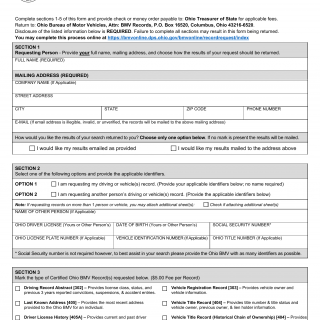 Form BMV 1173. Record Request Form