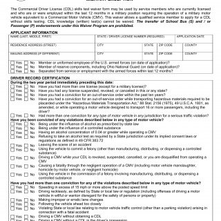 Form BMV 2070. Application for Skills Test Waiver Military Exception