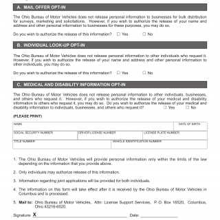 Form BMV 2095. Record Confidentiality Waiver