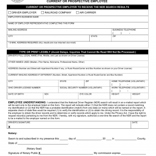 Form BMV 2151. Employer/Employee Request for National Driver Register NDR File Check on Current or Prospective Employee