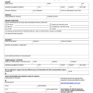 Form BMV 2308. Request for Driver License Exam or Recertification