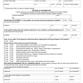 Form BMV 2310. Exam Station Request for Statement of Physician