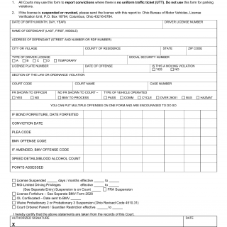 Form BMV 2327. Report of Convictions Instructions to the Court