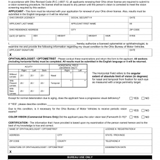 Form BMV 2407. Vision Examination for Out-of-State Driver License Applicants