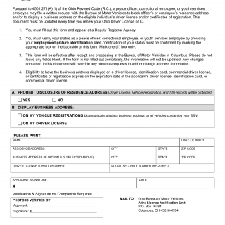 Form BMV 2610. Authorized Official Record Confidentiality Request