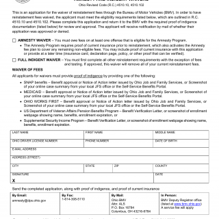 Form BMV 2829. Application for BMV Reinstatement Fee Amnesty Initiative