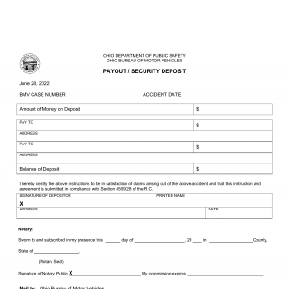 Form BMV 3141. Payout / Security Deposit