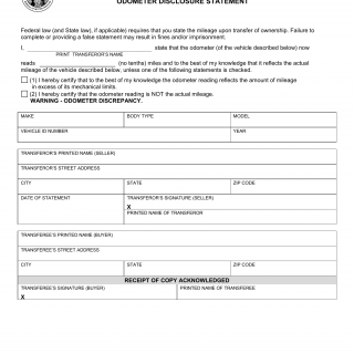 Form BMV 3724. Odometer Disclosure Statement