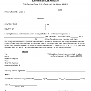 Form BMV 3773. Clerk of Courts Surviving Spouse Affidavit